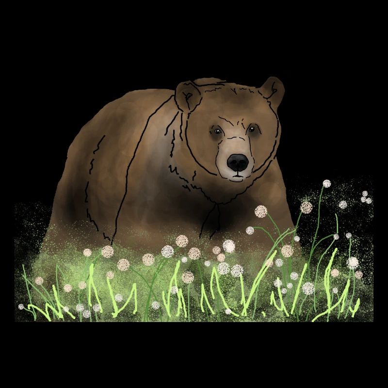 Ours dans la prairie de fleurs