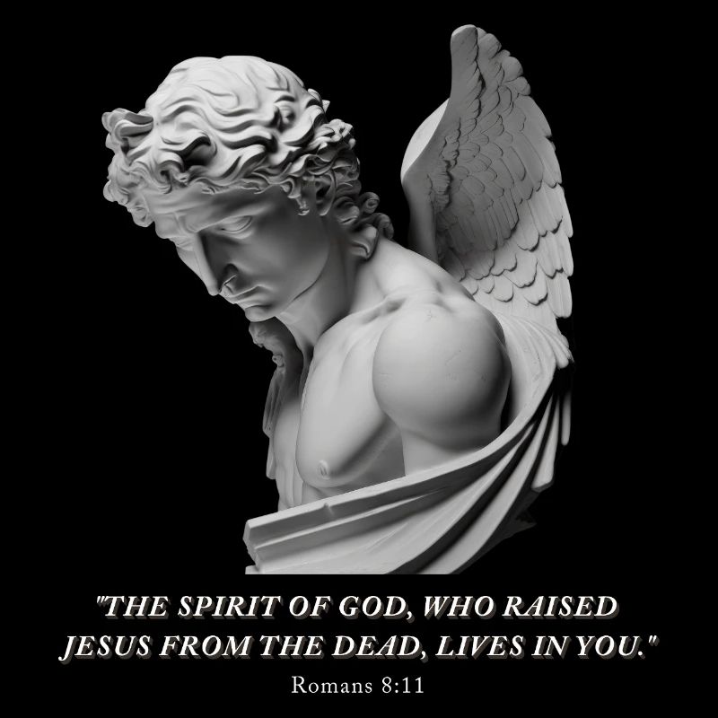 Romans 8:11 – Engelmotiv mit Bibelvers