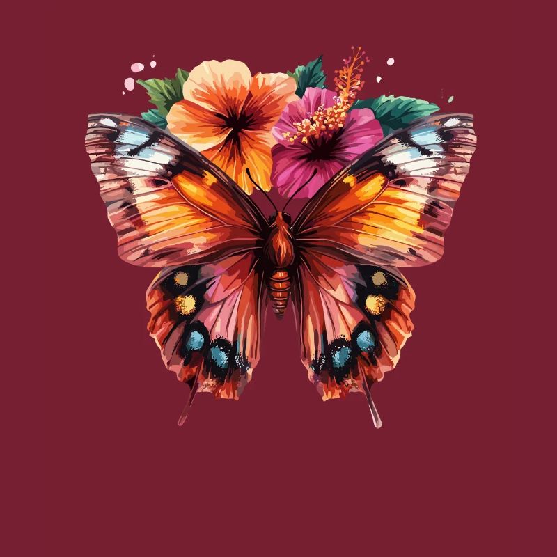 Papillon coloré avec des fleurs