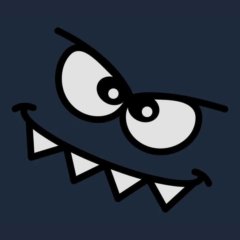Evil Peeping Cartoon Monster Face Sharp Teeth