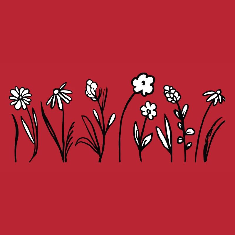 Handgezeichnete Blumen mit Blättern