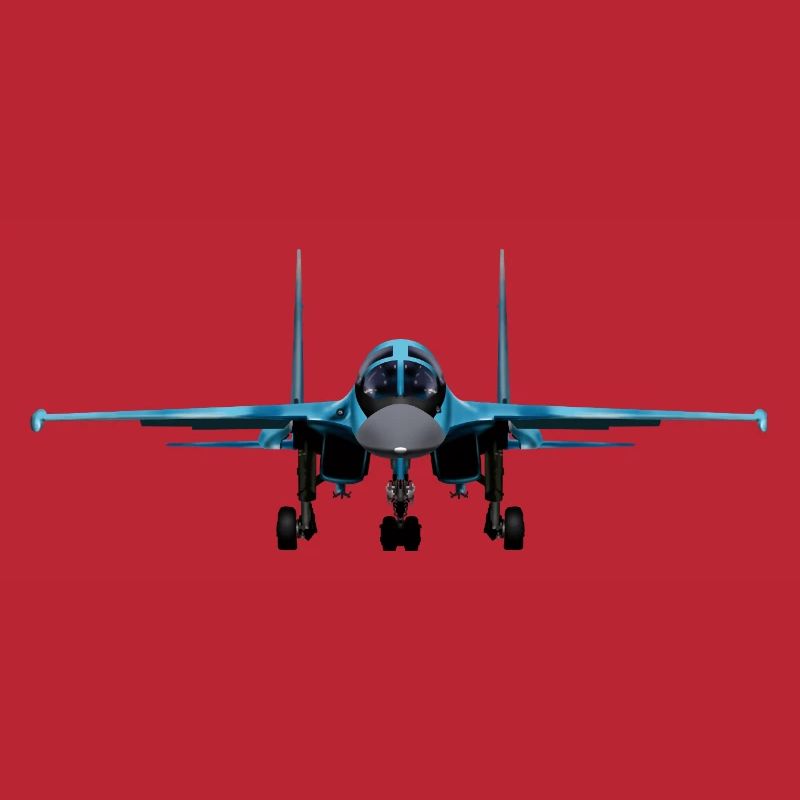Blauer Kampfjet Frontansicht