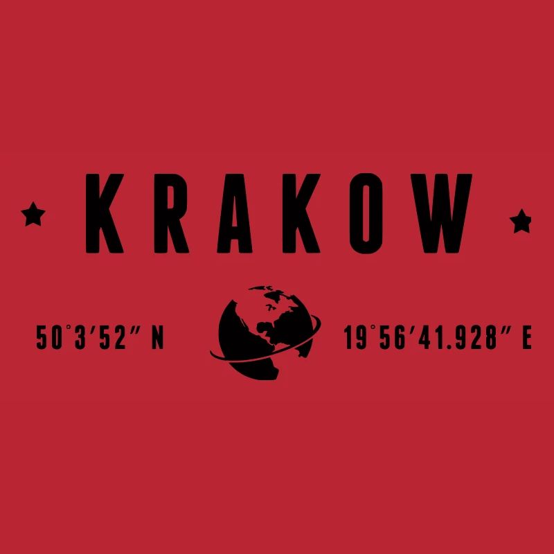 Krakow GPS Coordinates Globe Modern Typography
