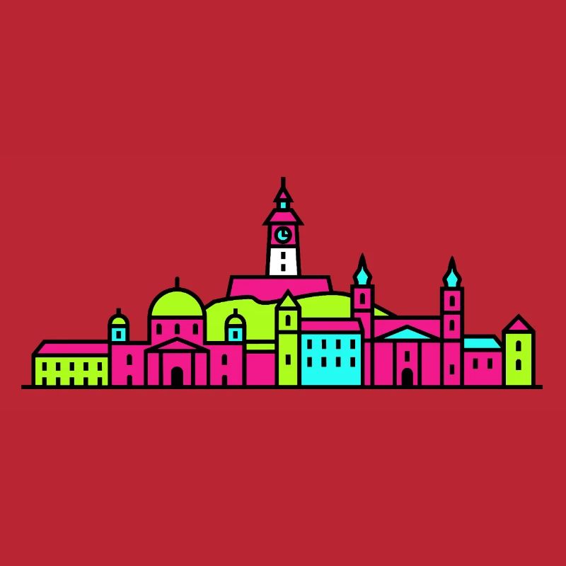 Grazer Stadtskyline Uhrturm Moderne Linienkunst