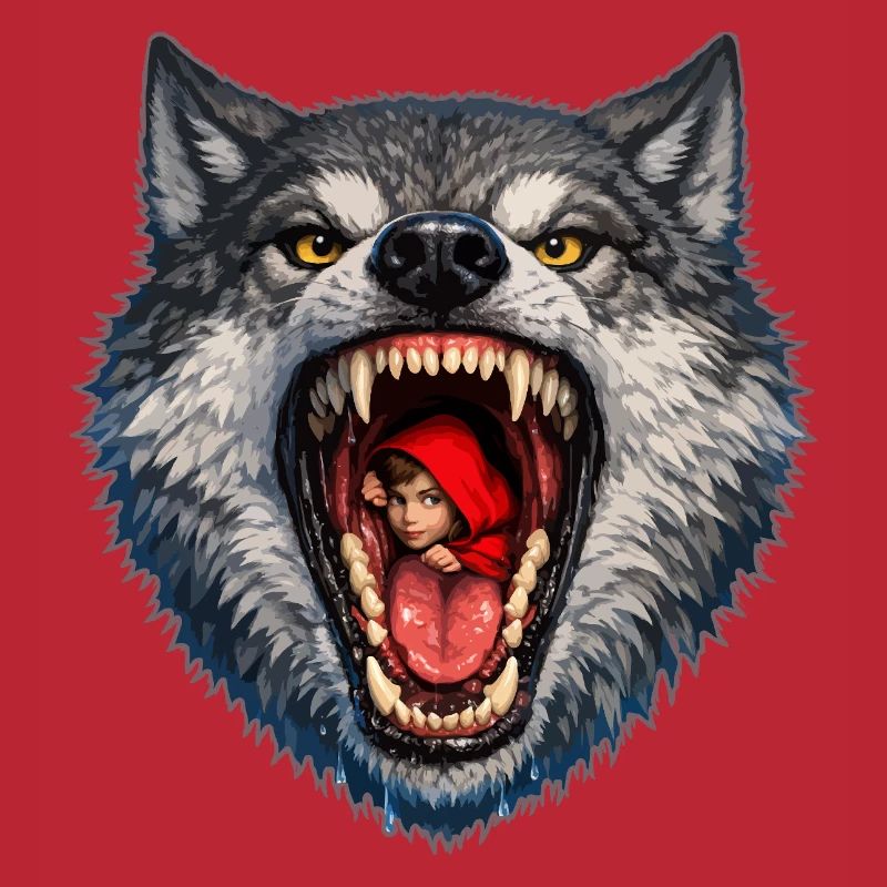 Wolfskopf mit Rotkäppchen