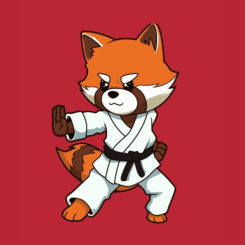 Comic red panda makes karate