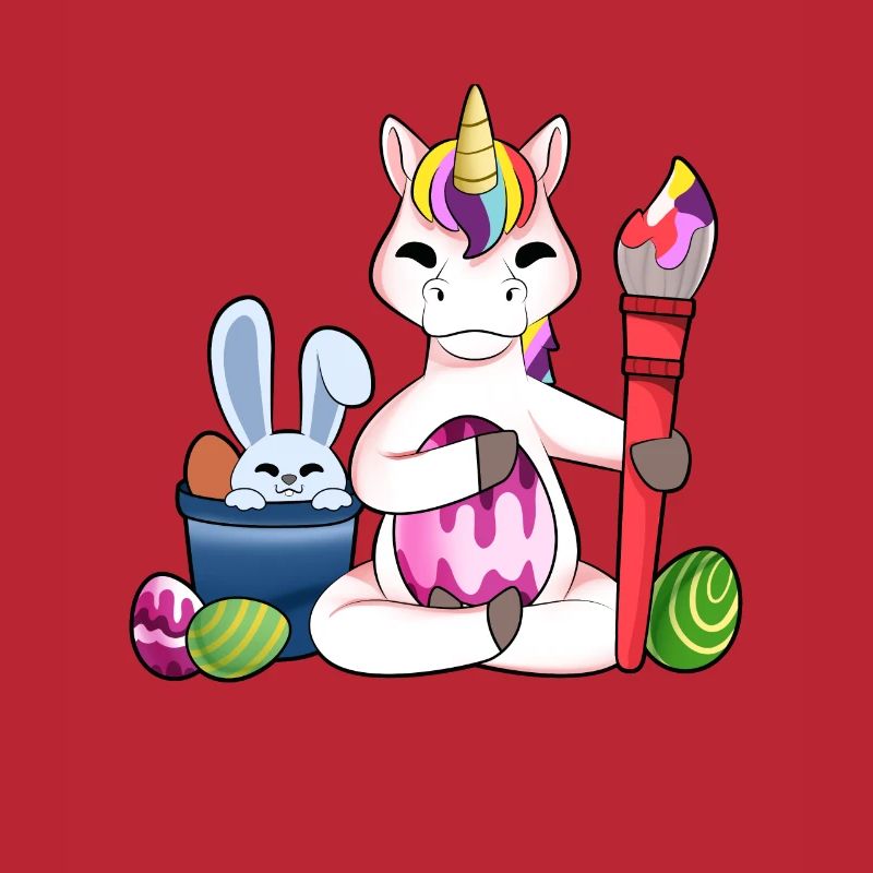 Cute unicorn paints Easter eggs