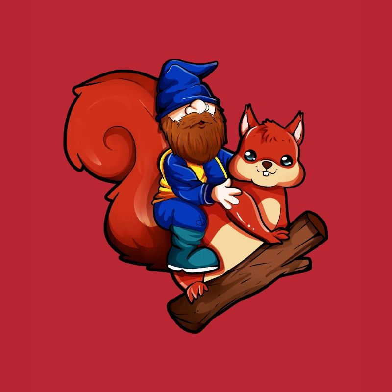 Gartenzwerg reitet Eichhörnchen