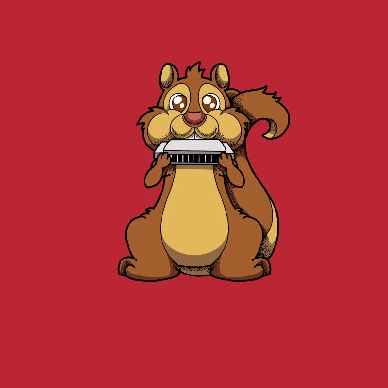 Comic Squirrel Playing Harmonica