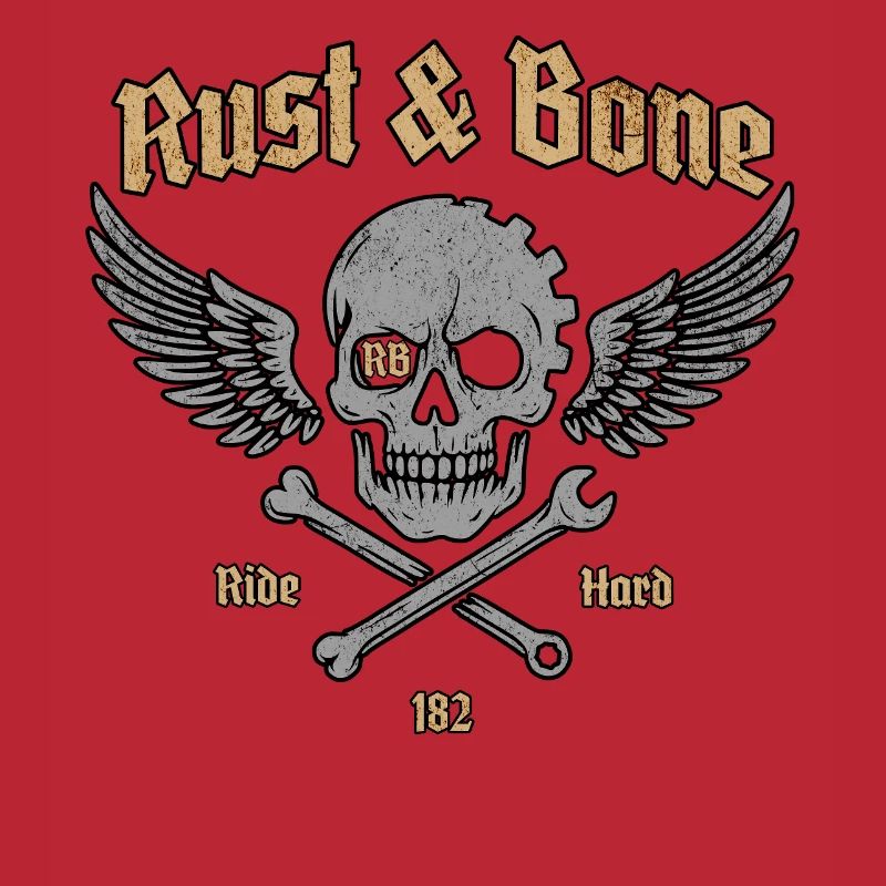 Rust Bone Motorcycle Skull Wing Design