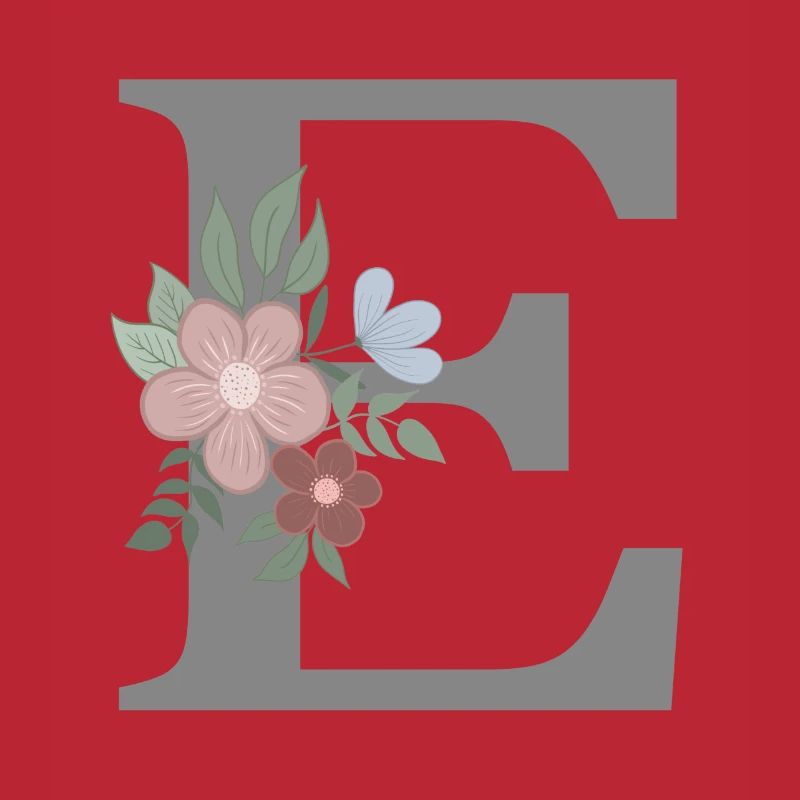 Buchstabe E mit Blume grau