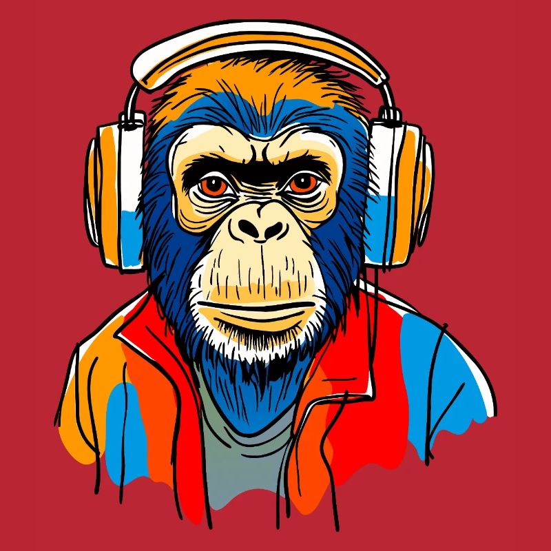 Affe mit Kopfhörern
