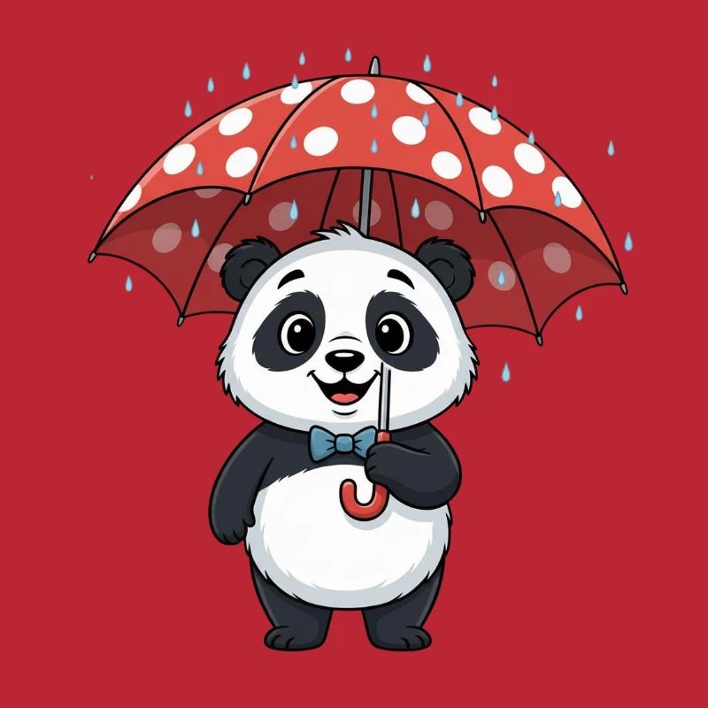 Panda mit rotem Regenturm
