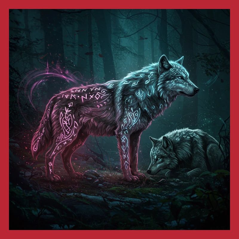 Neonrunen Wolfwald im Mondschein