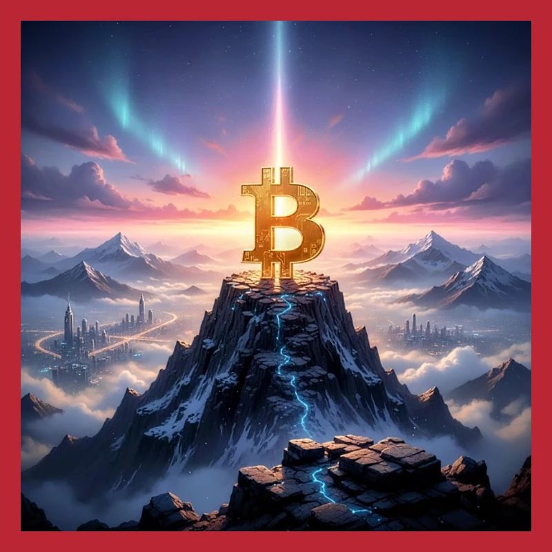 Bitcoin summit light over mountain range