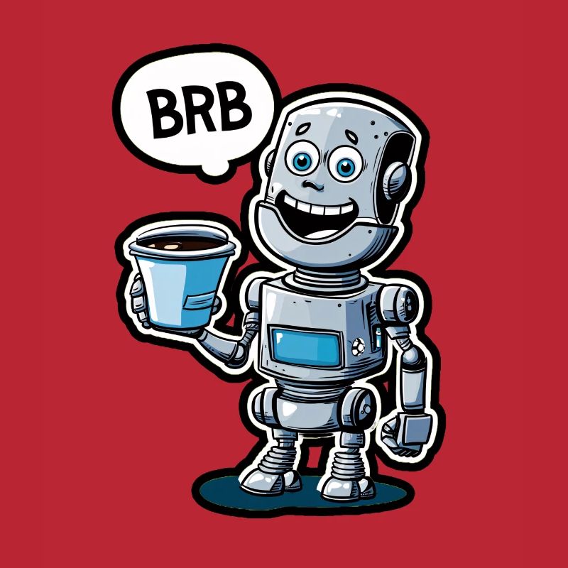 Drôle de robot avec du café et un ensemble BRB