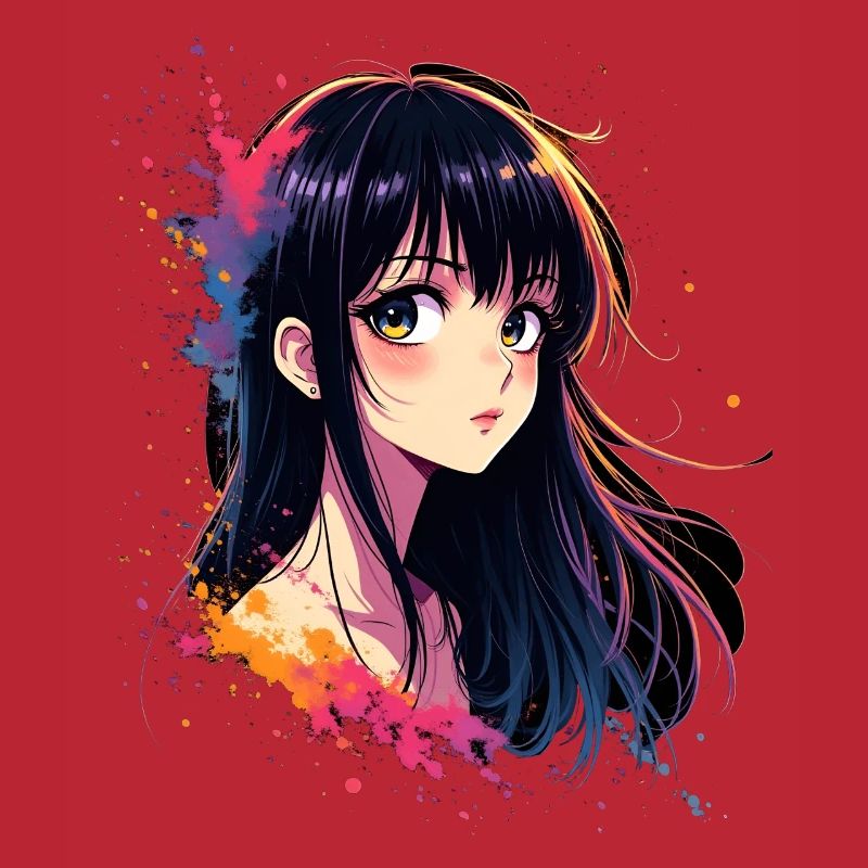 Fille d’anime avec explosion de couleurs