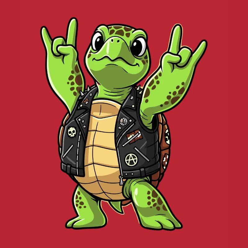 Rock and Roll Turtle Wearing Leather Jacket