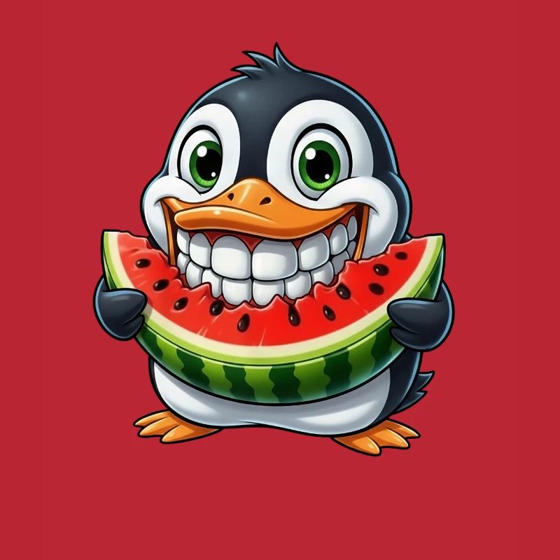 Pingouin joyeux avec pastèque fruit d’été