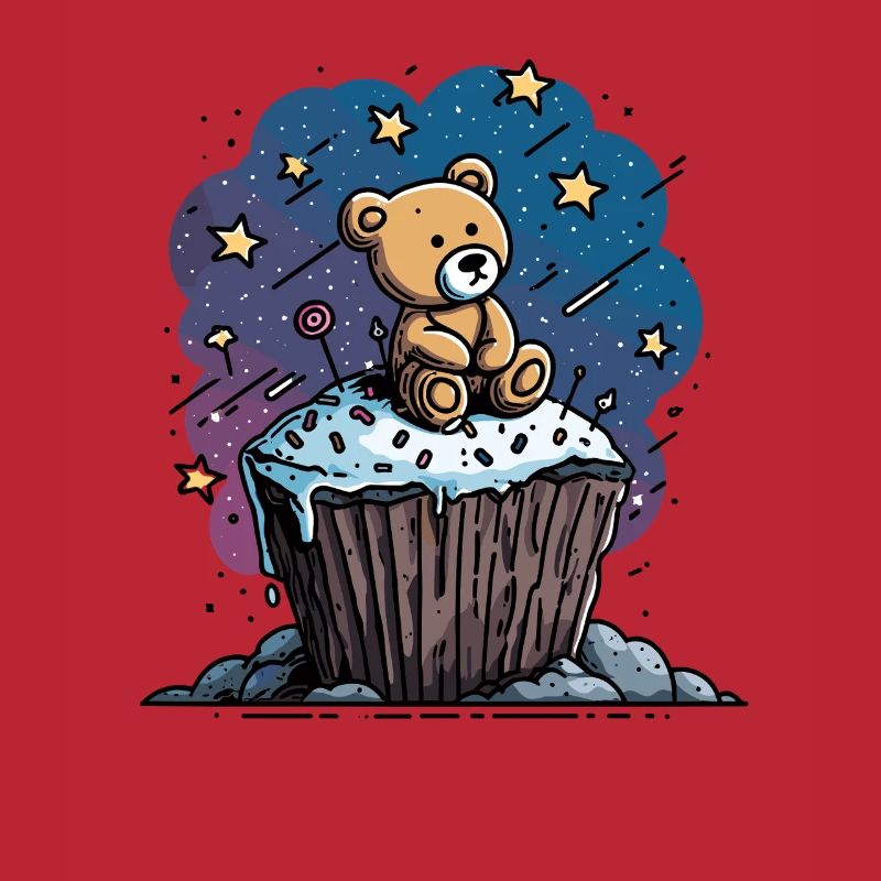 Ourson câlin sur un cupcake dans l’espace