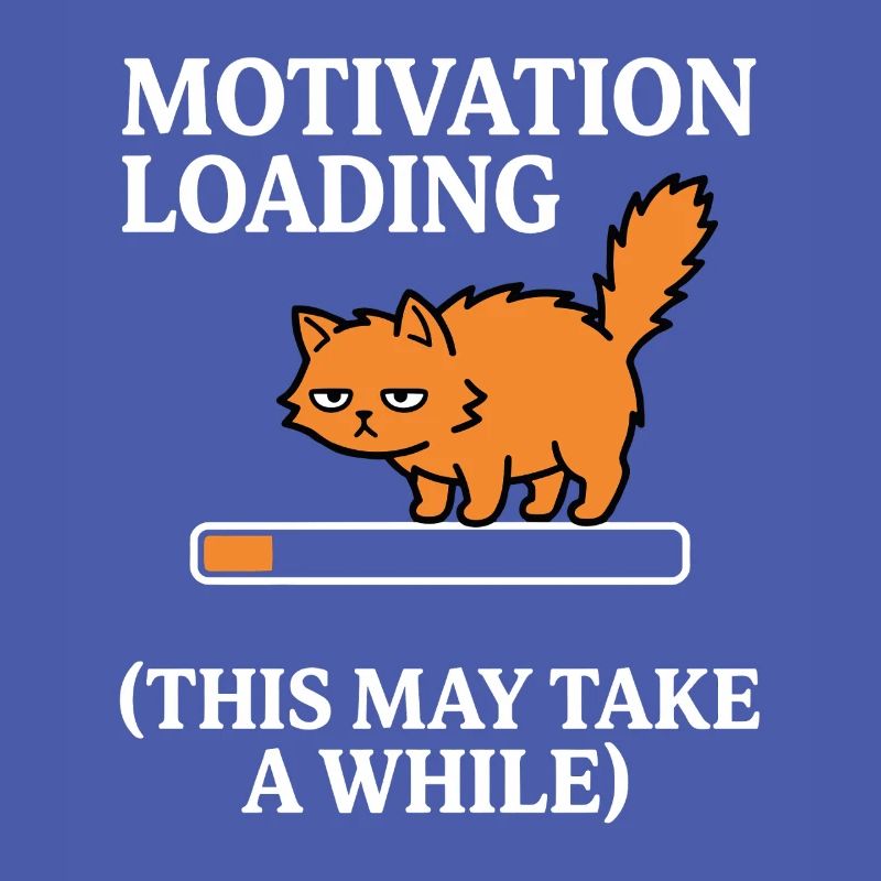 Motivation Loading Tired Cat with Loading Bar
