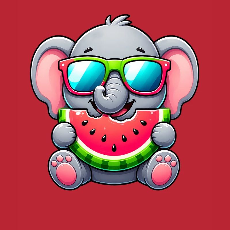 Dessin animé Éléphant mignon avec pastèque