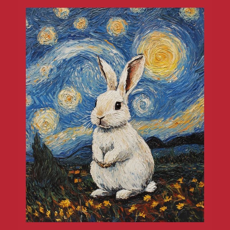 Bunny Rabbit Bunny Van Gogh Style Starry Night