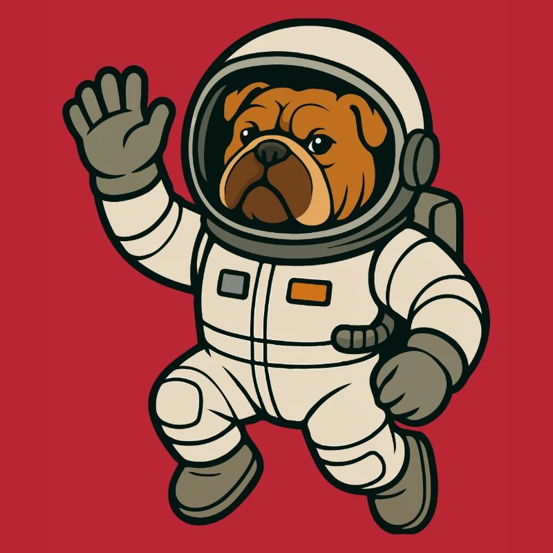 Bouledogue astronaute flottant dans l’espace dessin animé