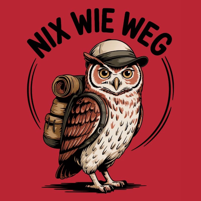 Wandernde Eule mit Rucksack