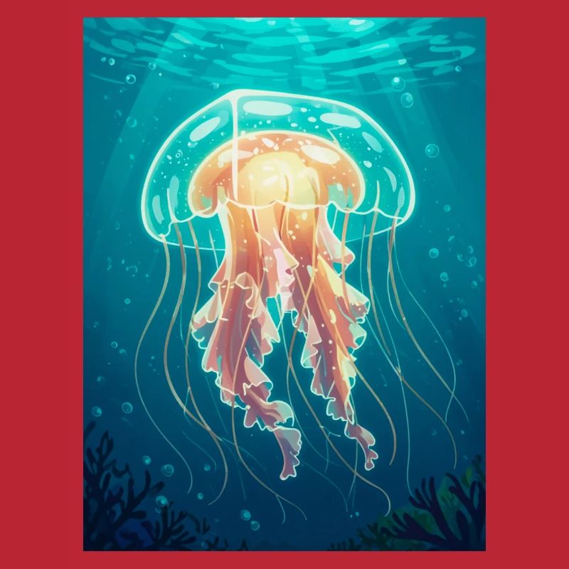 Méduse-boîte de style bande dessinée, en forme de cube transparent