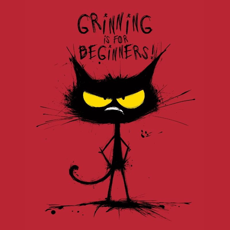 Grumpy Black Cat  – Smiling Is for Beginners