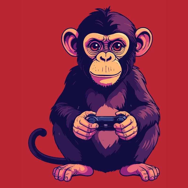 Monkey on controller playing console gaming