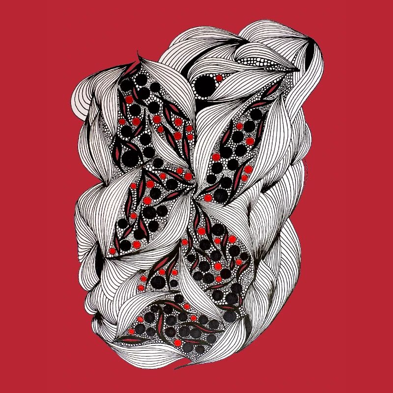 Black and white leaf pattern with red berries