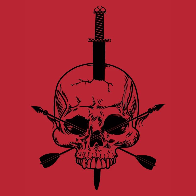 Skull pierced with sword and two arrows
