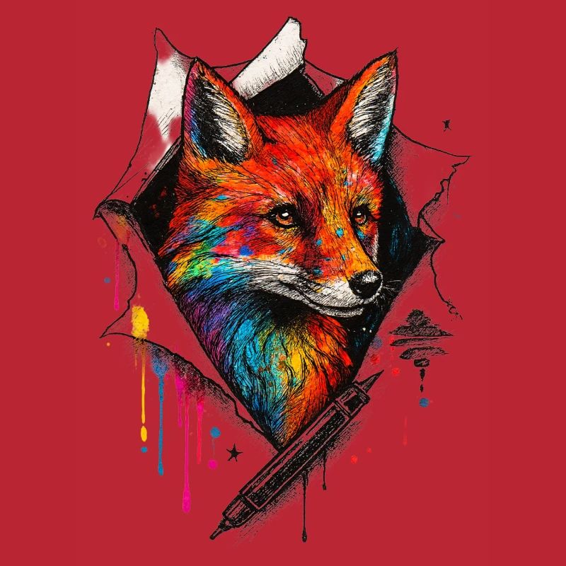 Regenbogenfuchs Kunst mit Farbspritzer