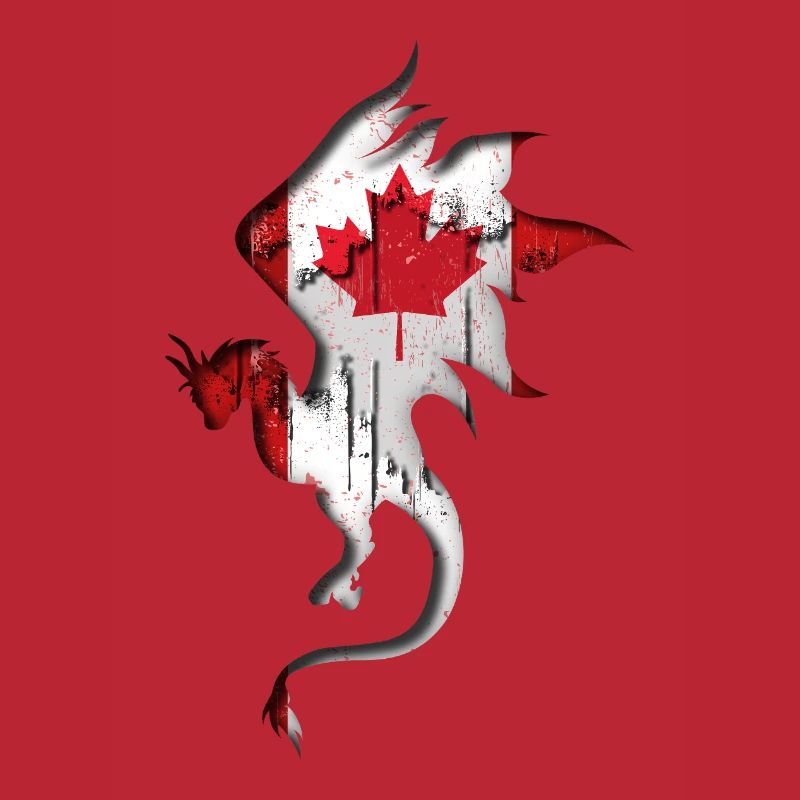 Drapeau du Canada - Canada - Silhouette de dragon