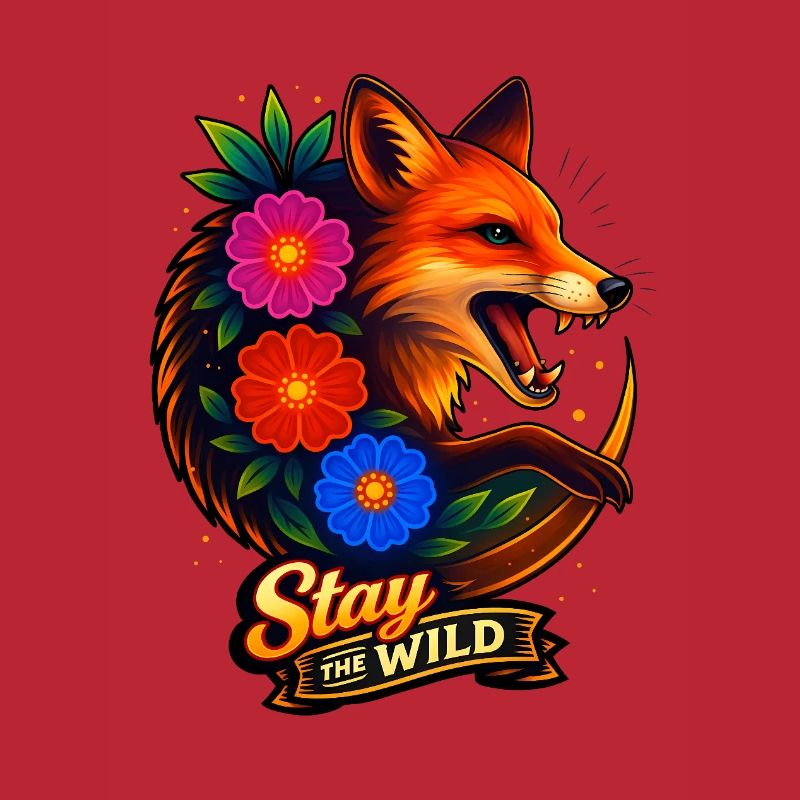 Fuchs mit Blumen Bleib wild