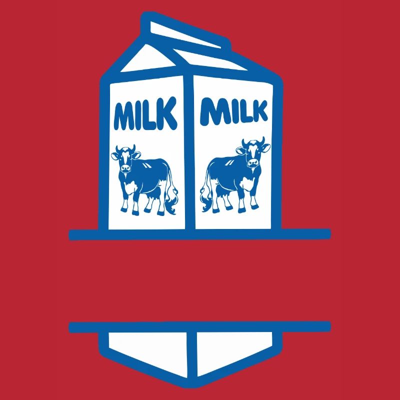 Blauer Milchkarton mit Kuh-eigenem Text