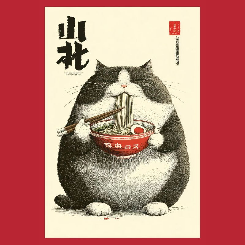 Chonky Cat Ramen Ukiyo-e