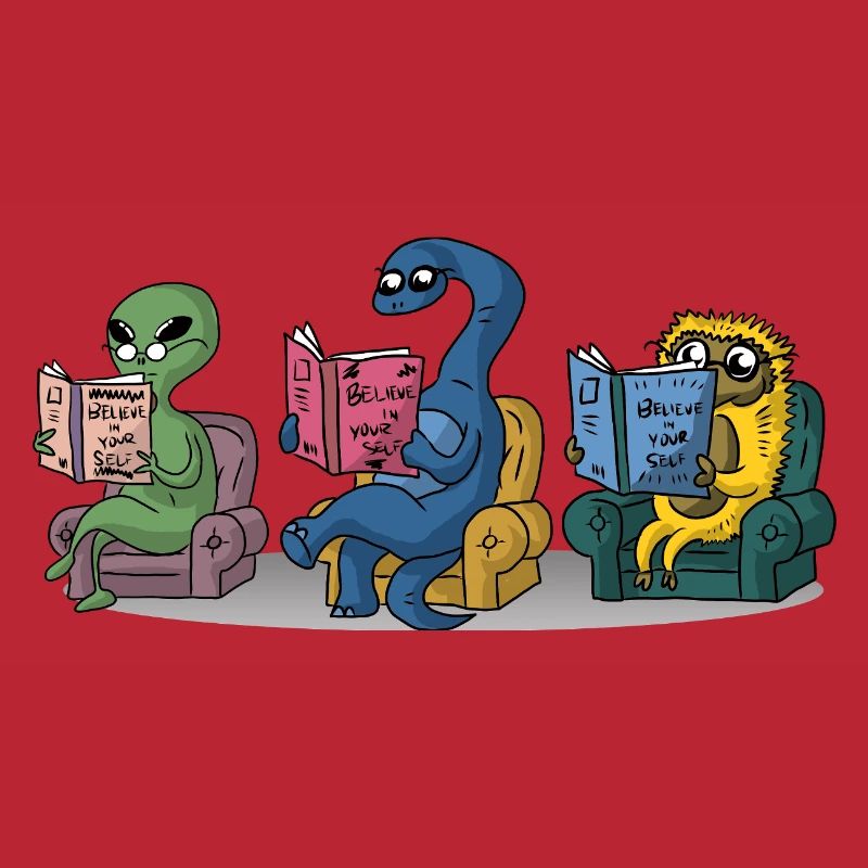 Funny Monsters Reading Self Help Books Bookworm