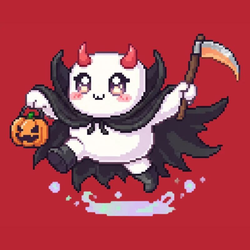 Pixel Halloween Demon with Jack-o-lantern