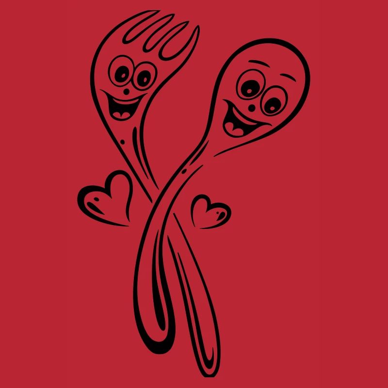 Spoon and fork with hearts.