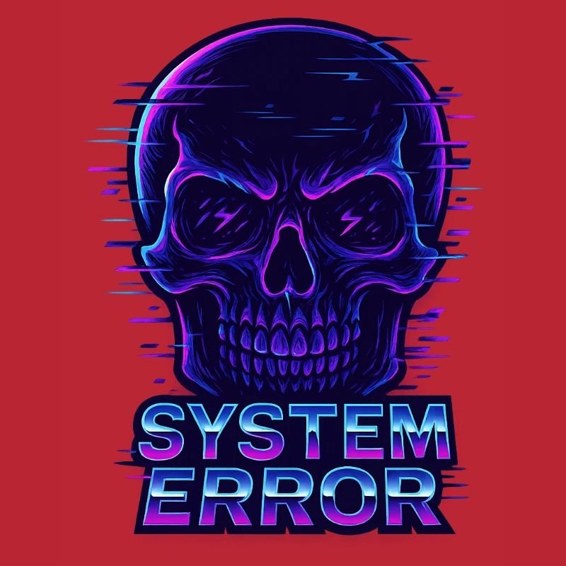 Neon Glitch Skull with System Error Text