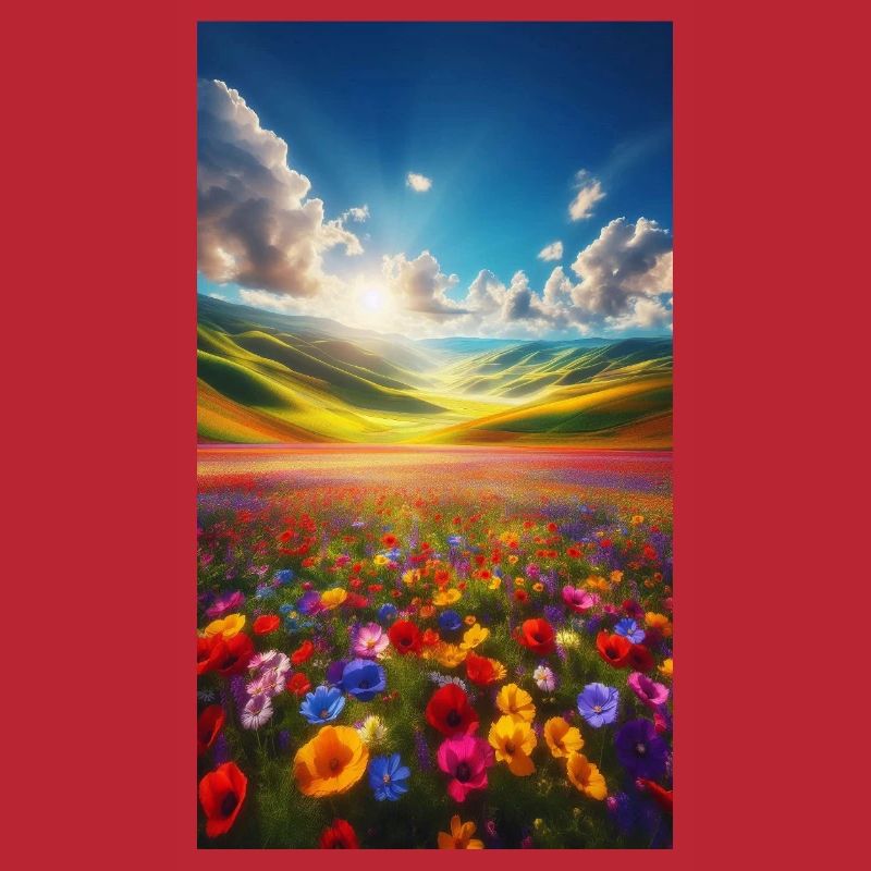 Rainbow meadow in sunlight