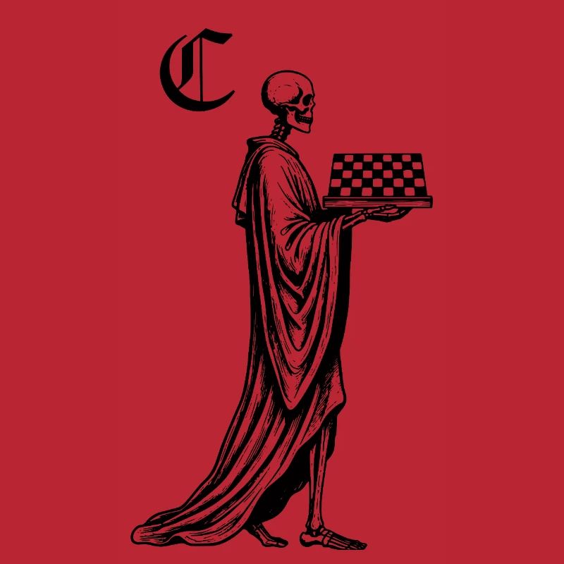 skeleton with chessboard