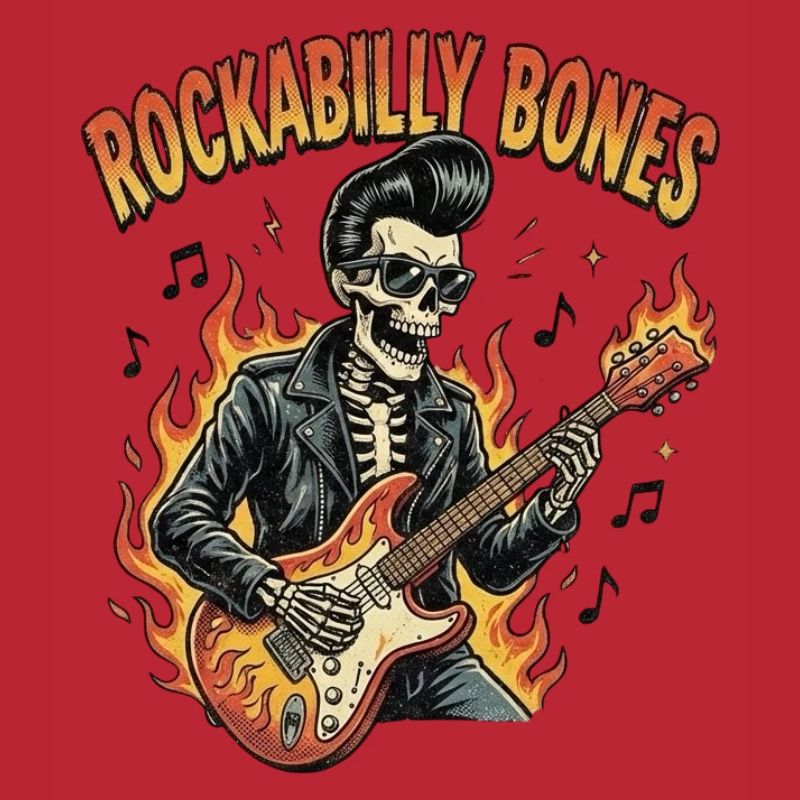 Rockabilly Bones – Retro Comic Skeleton with Burn