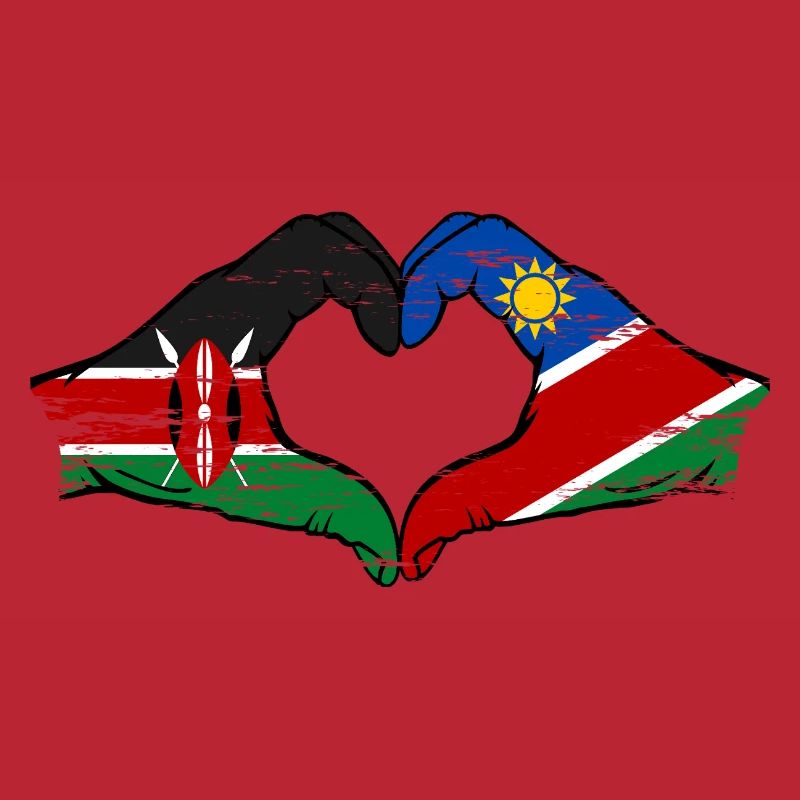 Kenya Namibia Flag Hands Heart Shape used