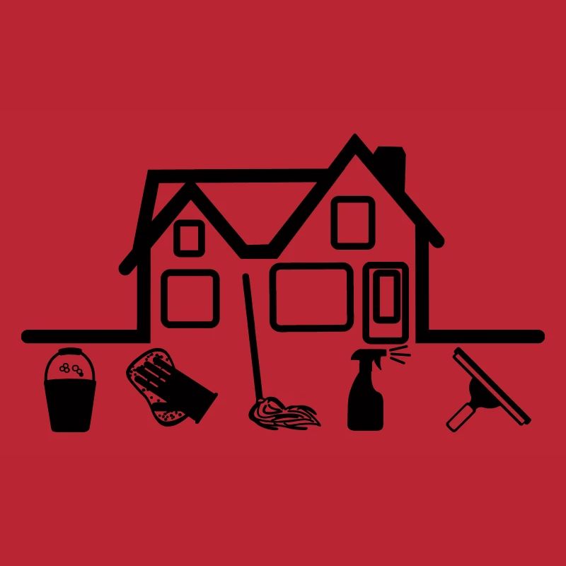 House with cleaning tools