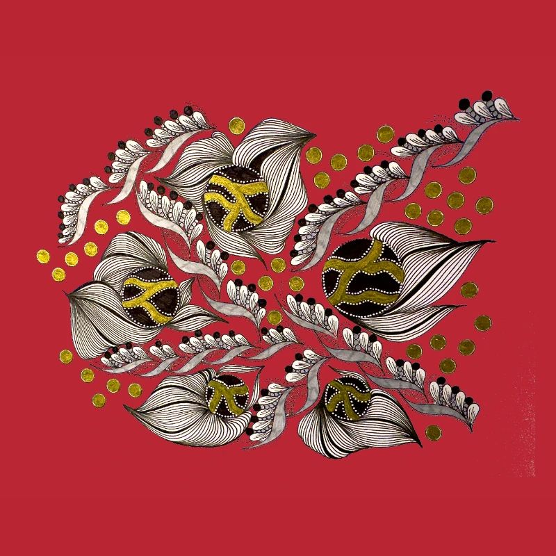 Leaf Lines Pattern with Gold Dots