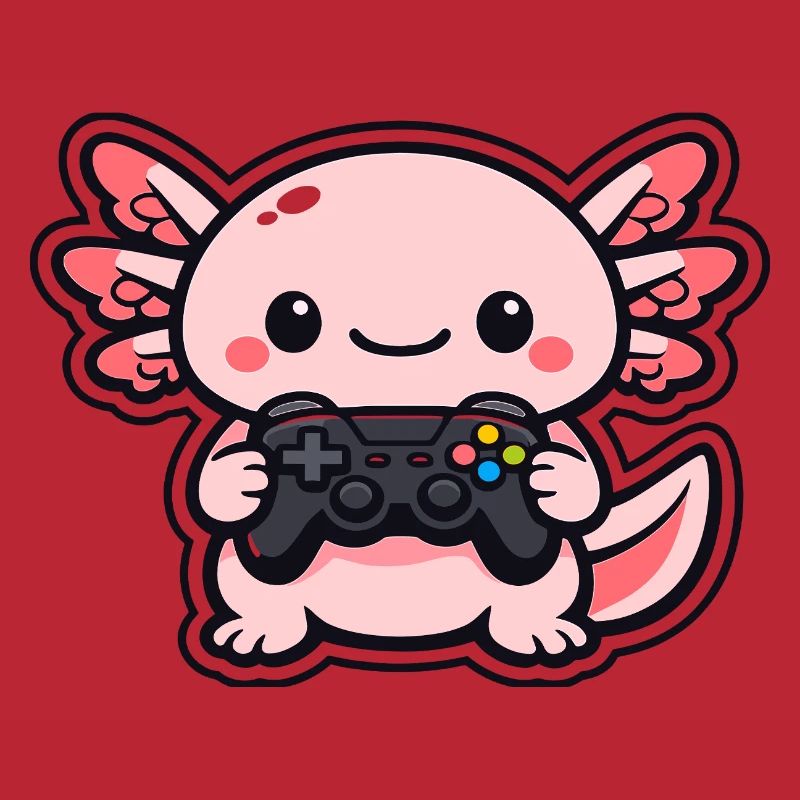Kawaii axolotl mit Controller